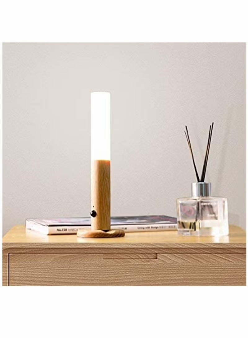 Modern Wooden LED Sensor Light Wall Lamp with Touch Dimmer, Warm Light Nordic Bedside Table Lamp, USB Rechargeable Indoor Sensor Light - Image 5